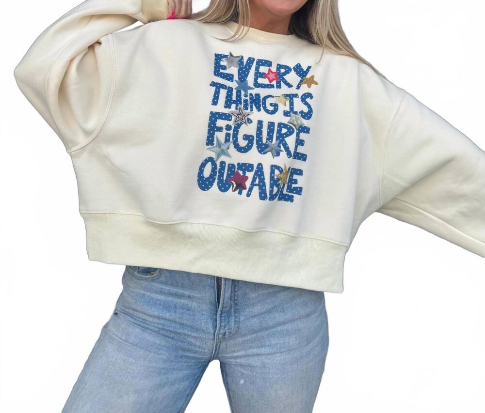 NEW POPPY & PINE everything is figureoutable crop long sleeve sweatshirt in beig